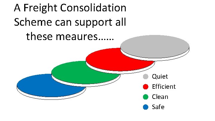 A Freight Consolidation Scheme can support all these meaures…… Quiet Efficient Clean Safe 
