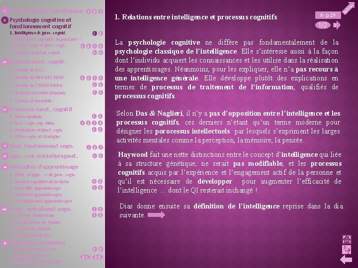 II Psychologie de l’intelligence 1 2 3 Psychologie cognitive et fonctionnement cognitif Modèles fonct.