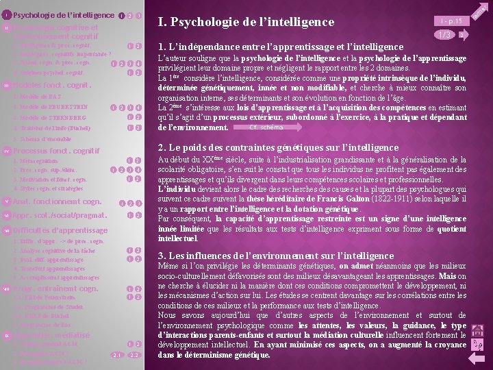 II Psychologie de l’intelligence 1 2 3 Psychologie cognitive et fonctionnement cognitif Modèles fonct.