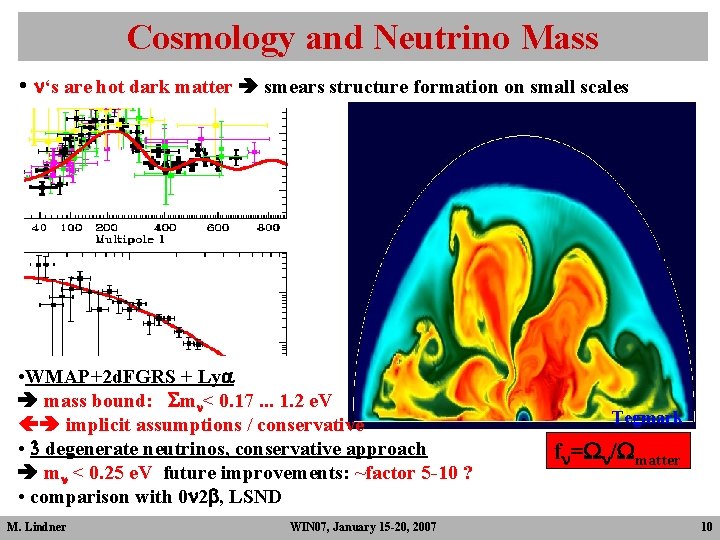 Cosmology and Neutrino Mass • n‘s are hot dark matter smears structure formation on Cosmology and Neutrino Mass • n‘s are hot dark matter smears structure formation on