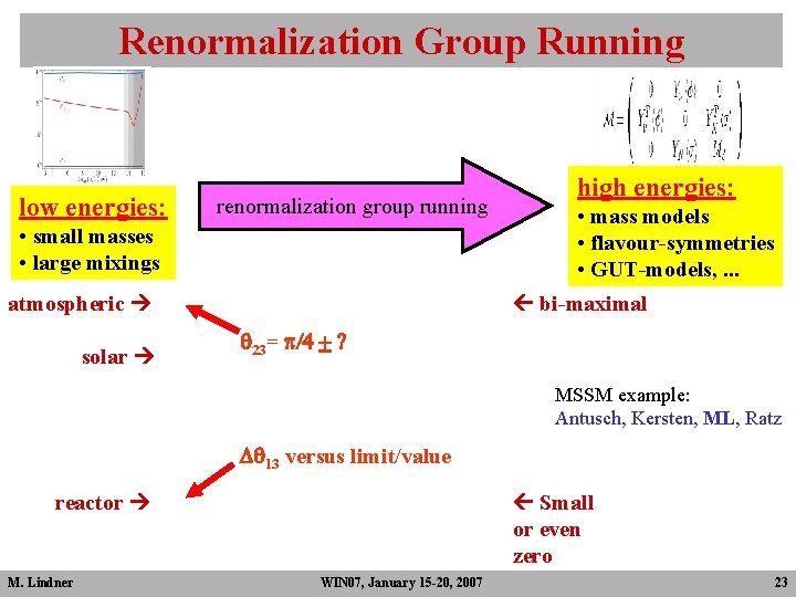 Renormalization Group Running low energies: renormalization group running • small masses • large mixings Renormalization Group Running low energies: renormalization group running • small masses • large mixings