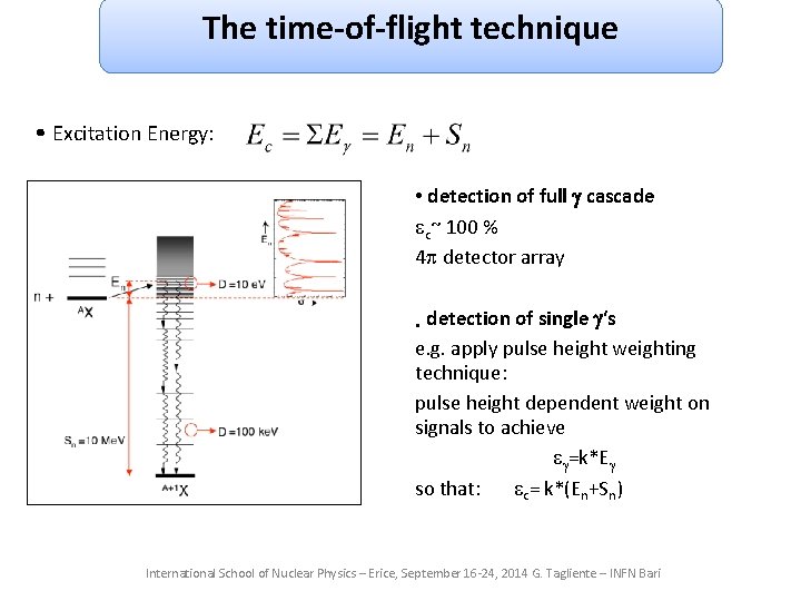 The time-of-flight technique • Excitation Energy: • detection of full cascade ec~ 100 % The time-of-flight technique • Excitation Energy: • detection of full cascade ec~ 100 %