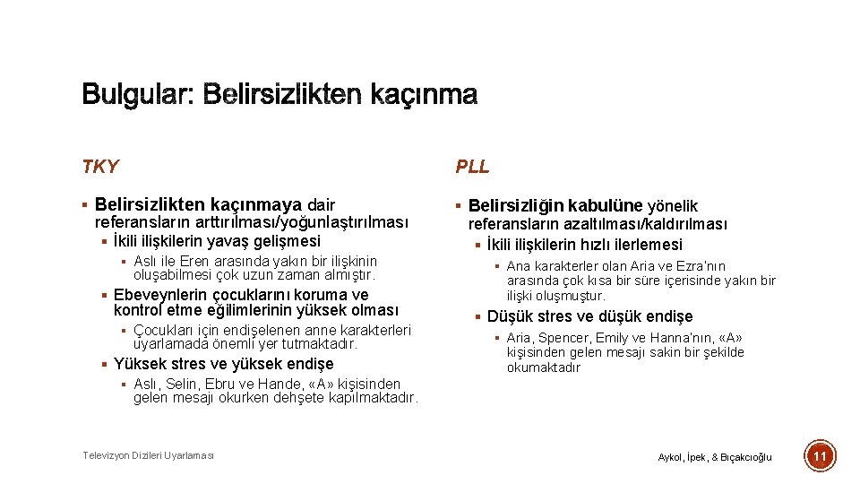 TKY PLL § Belirsizlikten kaçınmaya dair § Belirsizliğin kabulüne yönelik referansların arttırılması/yoğunlaştırılması § İkili
