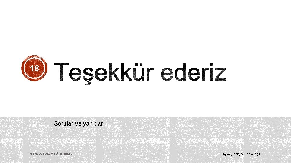 18 Sorular ve yanıtlar Televizyon Dizileri Uyarlaması Aykol, İpek, & Bıçakcıoğlu 