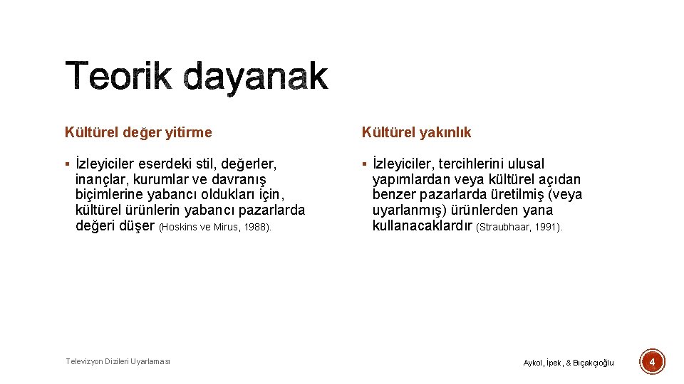 Kültürel değer yitirme Kültürel yakınlık § İzleyiciler eserdeki stil, değerler, § İzleyiciler, tercihlerini ulusal