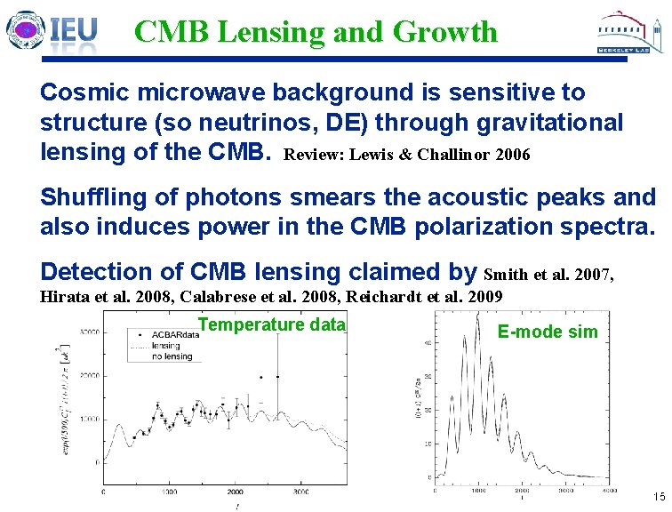 CMB Lensing and Growth Cosmic microwave background is sensitive to structure (so neutrinos, DE)