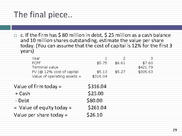 The final piece. . c. If the firm has $ 80 million in debt,