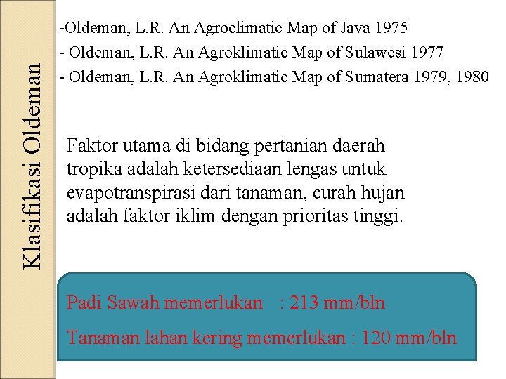 Klasifikasi Oldeman -Oldeman, L. R. An Agroclimatic Map of Java 1975 - Oldeman, L.