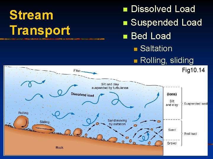 Stream Transport n n n Dissolved Load Suspended Load Bed Load n n Saltation