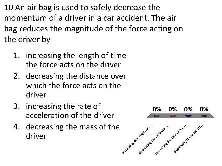 10 An air bag is used to safely decrease the momentum of a driver