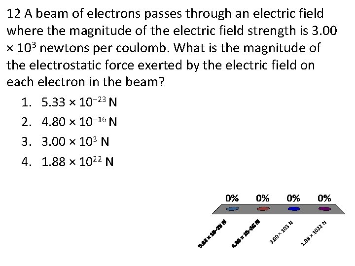 12 A beam of electrons passes through an electric field where the magnitude of