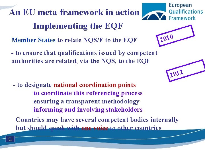 An EU meta-framework in action Implementing the EQF Member States to relate NQS/F to