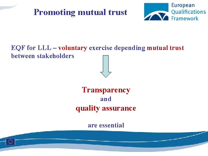 Promoting mutual trust EQF for LLL – voluntary exercise depending mutual trust between stakeholders