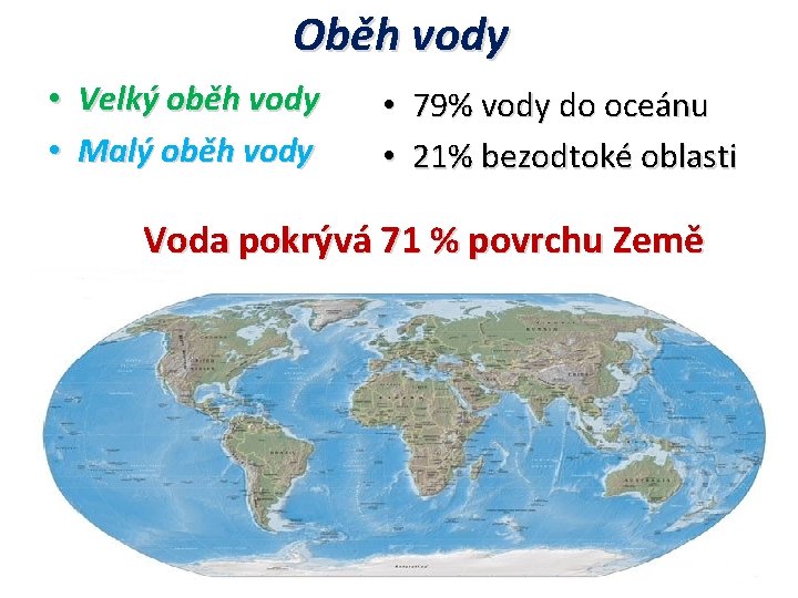Oběh vody • Velký oběh vody • Malý oběh vody • 79% vody do Oběh vody • Velký oběh vody • Malý oběh vody • 79% vody do
