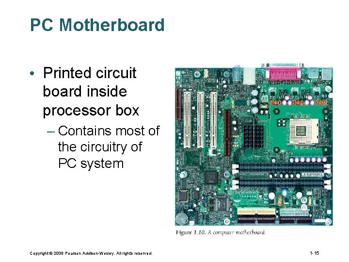 PC Motherboard • Printed circuit board inside processor box – Contains most of the PC Motherboard • Printed circuit board inside processor box – Contains most of the
