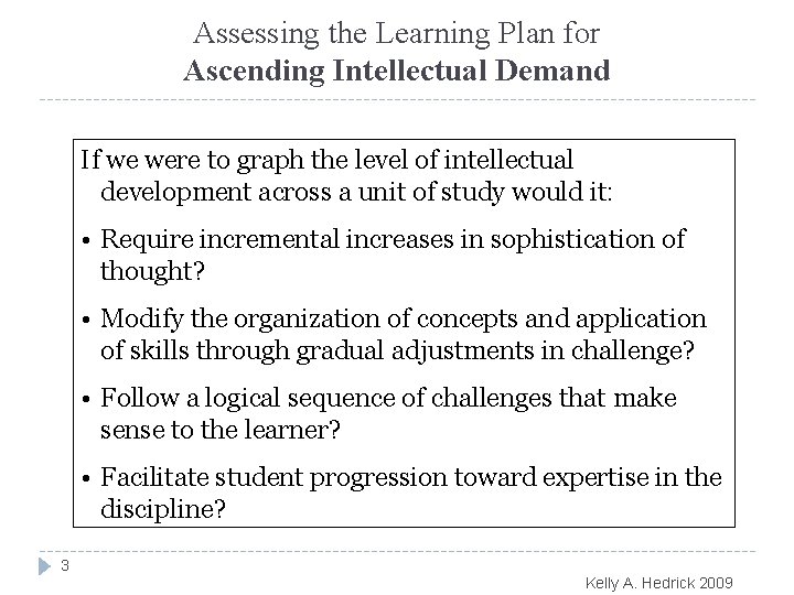 Assessing the Learning Plan for Ascending Intellectual Demand If we were to graph the