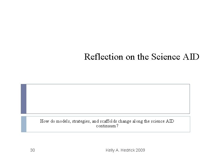 Reflection on the Science AID How do models, strategies, and scaffolds change along the