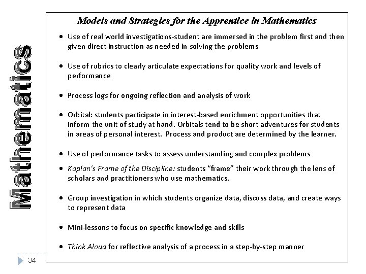 Mathematics Models and Strategies for the Apprentice in Mathematics · Use of real world