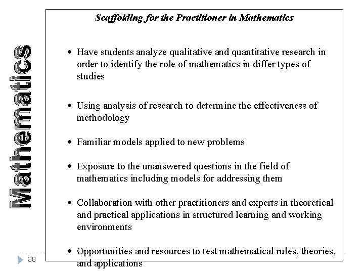 Mathematics Scaffolding for the Practitioner in Mathematics 38 · Have students analyze qualitative and