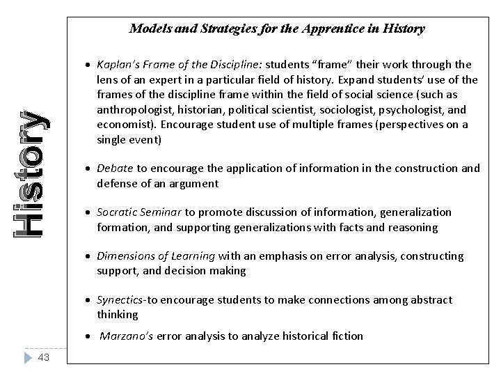 History Models and Strategies for the Apprentice in History · Kaplan’s Frame of the
