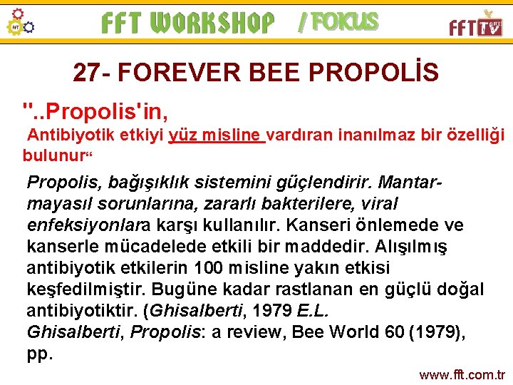 / FOKUS 27 - FOREVER BEE PROPOLİS ". . Propolis'in, Antibiyotik etkiyi yüz misline