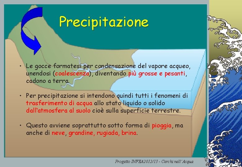 Precipitazione • Le gocce formatesi per condensazione del vapore acqueo, unendosi (coalescenza), diventando più