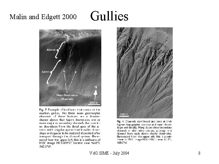 Malin and Edgett 2000 Gullies Vd. G: ISME - July 2004 8 