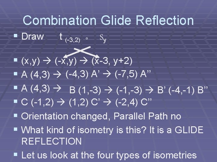 Combination Glide Reflection § Draw t (-3, 2) ° Sy § (x, y) (-x,