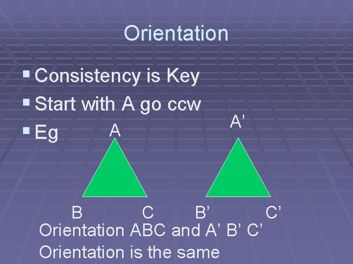 Orientation § Consistency is Key § Start with A go ccw A § Eg