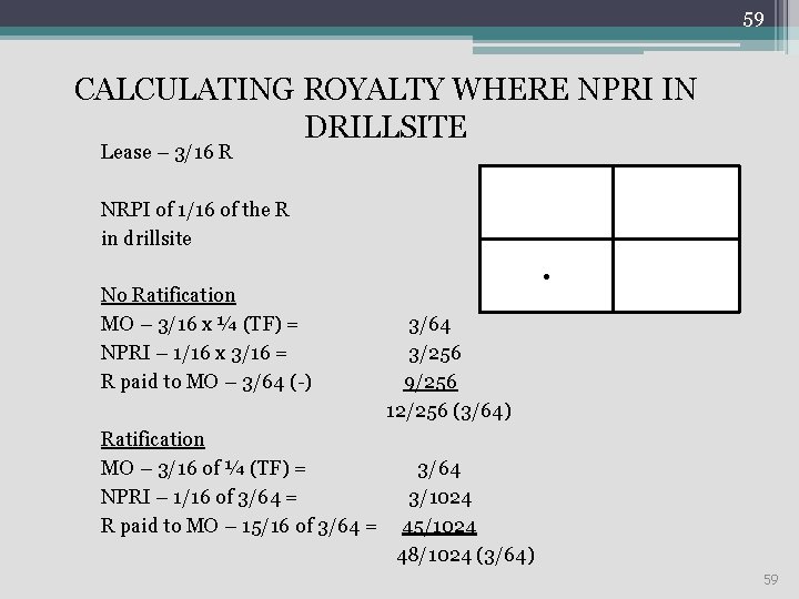 59 CALCULATING ROYALTY WHERE NPRI IN DRILLSITE Lease – 3/16 R NRPI of 1/16