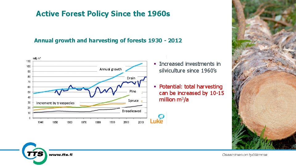 Active Forest Policy Since the 1960 s Annual growth and harvesting of forests 1930