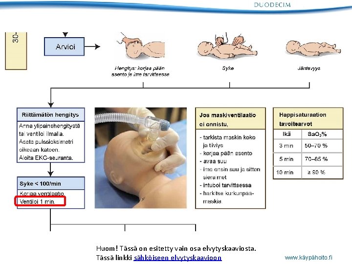 Huom! Tässä on esitetty vain osa elvytyskaaviosta. Tässä linkki sähköiseen elvytyskaavioon www. käypähoito. fi