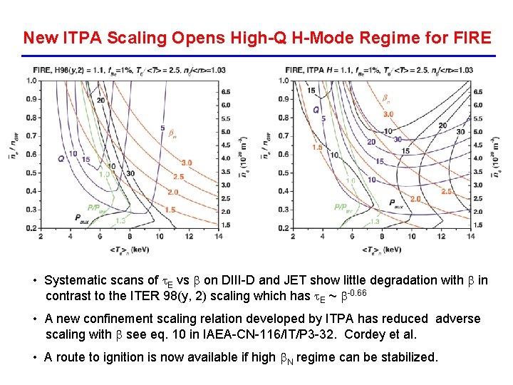 New ITPA Scaling Opens High-Q H-Mode Regime for FIRE • Systematic scans of t.