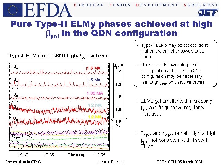 Pure Type-II ELMy phases achieved at high pol in the QDN configuration • Type-II