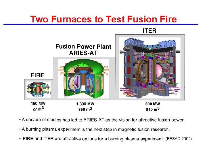 Two Furnaces to Test Fusion Fire (FESAC 2002) Two Furnaces to Test Fusion Fire (FESAC 2002)