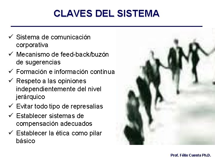 CLAVES DEL SISTEMA ü Sistema de comunicación corporativa ü Mecanismo de feed-back/buzón de sugerencias