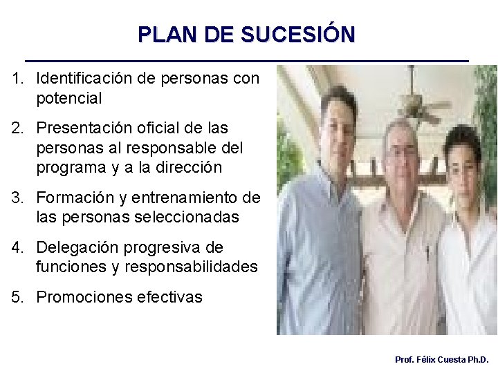 PLAN DE SUCESIÓN 1. Identificación de personas con potencial 2. Presentación oficial de las