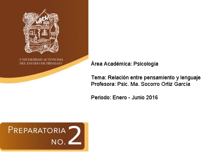 Área Académica: Psicología Tema: Relación entre pensamiento y lenguaje Profesora: Psic. Ma. Socorro Ortiz