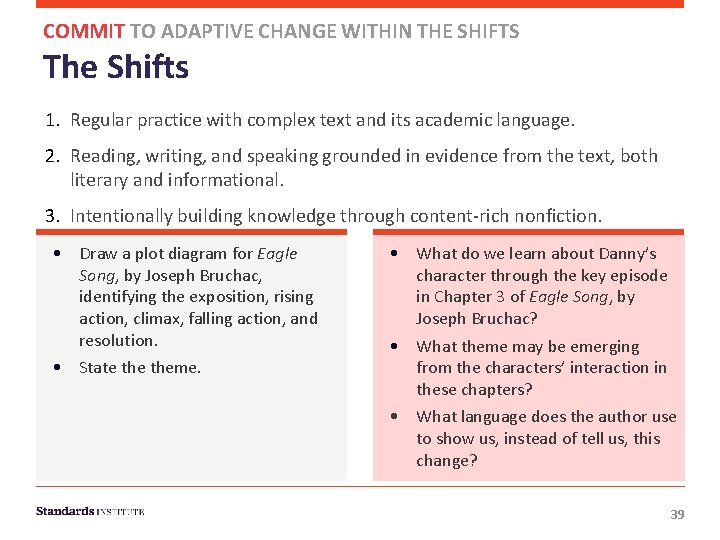 COMMIT TO ADAPTIVE CHANGE WITHIN THE SHIFTS The Shifts 1. Regular practice with complex