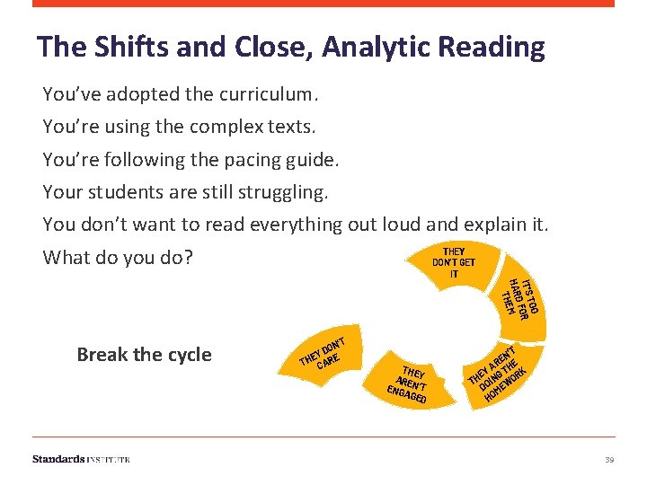 The Shifts and Close, Analytic Reading You’ve adopted the curriculum. You’re using the complex