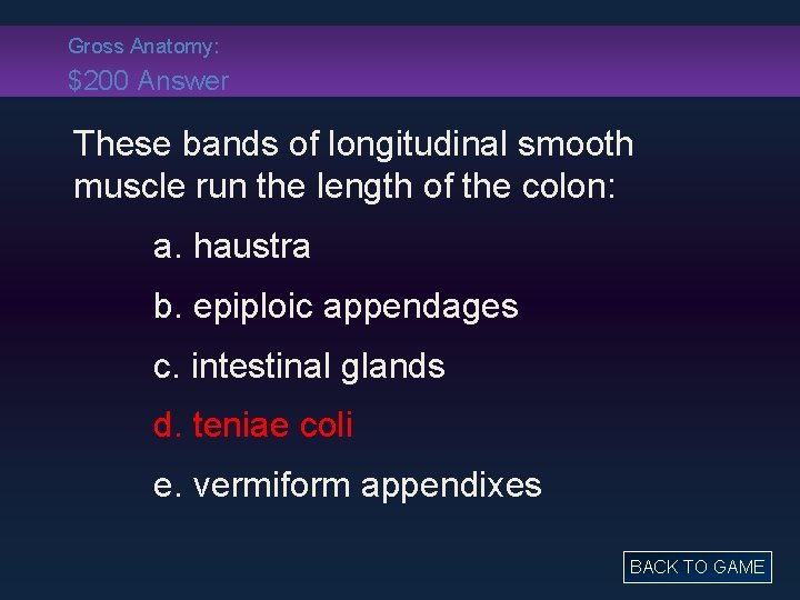 Gross Anatomy: $200 Answer These bands of longitudinal smooth muscle run the length of