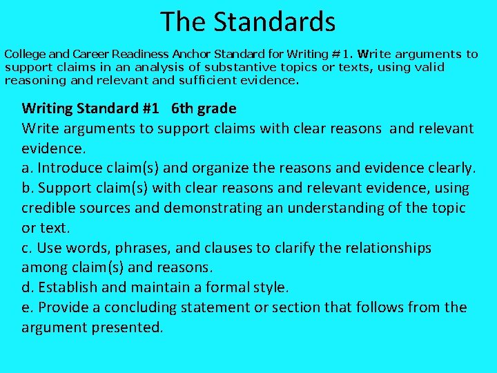 The Standards College and Career Readiness Anchor Standard for Writing #1. Write arguments to The Standards College and Career Readiness Anchor Standard for Writing #1. Write arguments to