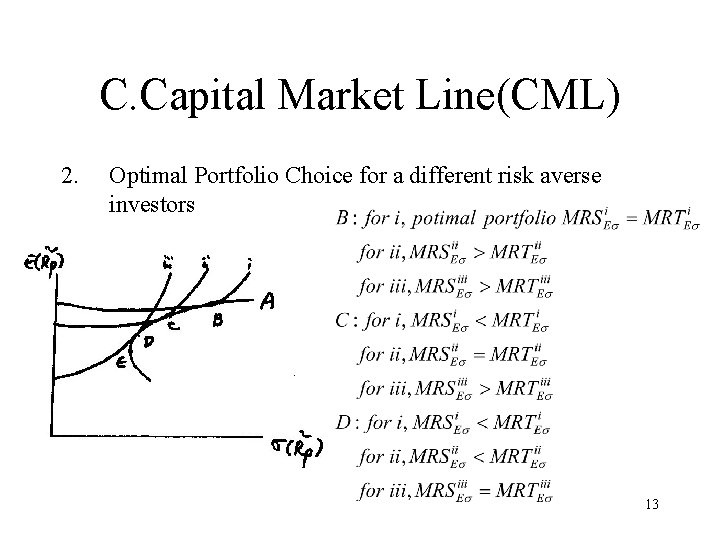 C. Capital Market Line(CML) 2. Optimal Portfolio Choice for a different risk averse investors