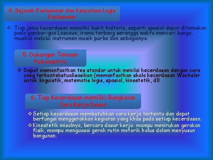 4. Sejarah Evolusioner dan Kenyataan Logis Evolusioner v Tiap jenis kecerdasan memiliki bukti hidtoris, 4. Sejarah Evolusioner dan Kenyataan Logis Evolusioner v Tiap jenis kecerdasan memiliki bukti hidtoris,