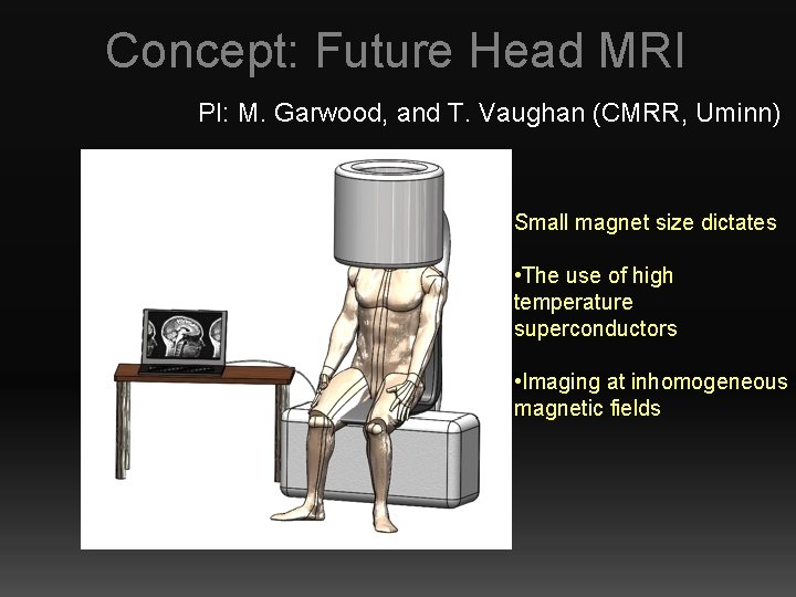 Concept: Future Head MRI PI: M. Garwood, and T. Vaughan (CMRR, Uminn) Small magnet