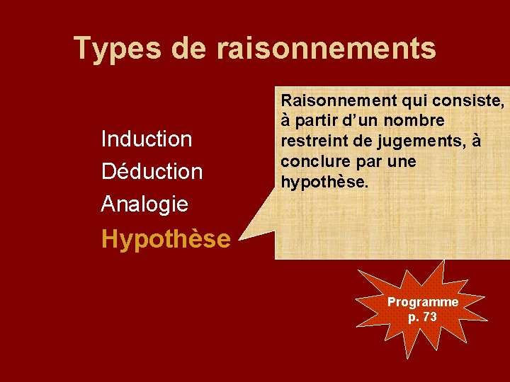 Types de raisonnements Induction Déduction Analogie Raisonnement qui consiste, à partir d’un nombre restreint