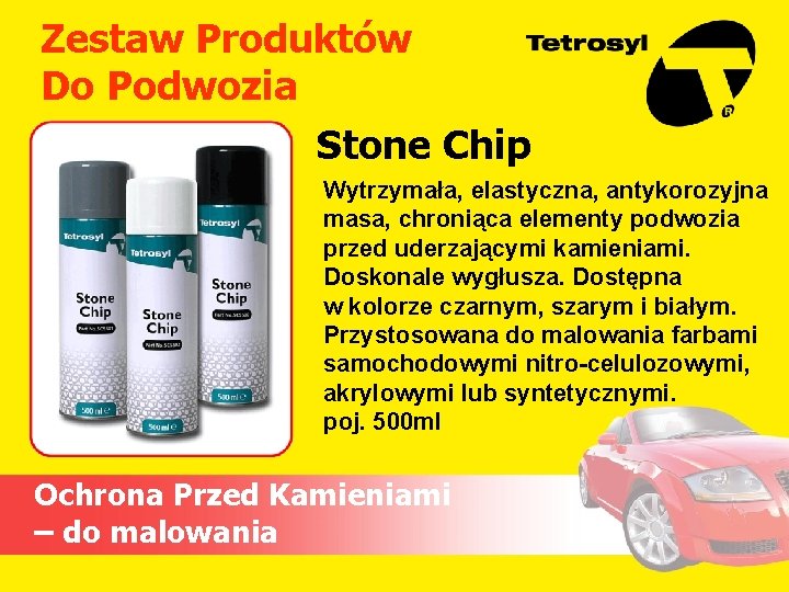 Zestaw Produktów Do Podwozia Stone Chip Wytrzymała, elastyczna, antykorozyjna masa, chroniąca elementy podwozia przed