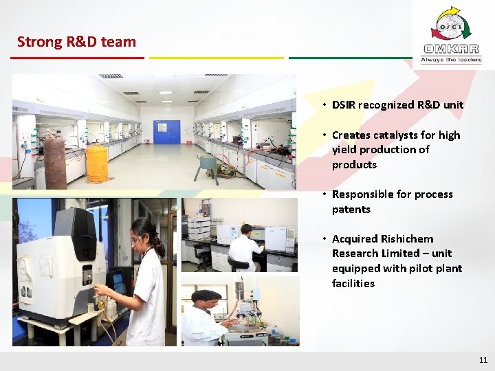 Strong R&D team • DSIR recognized R&D unit • Creates catalysts for high yield