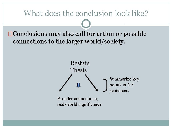 What does the conclusion look like? �Conclusions may also call for action or possible