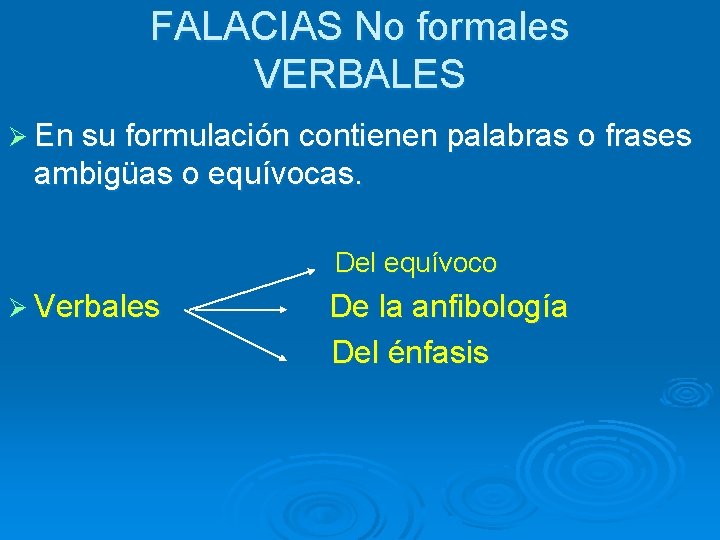 FALACIAS No formales VERBALES Ø En su formulación contienen palabras o frases ambigüas o FALACIAS No formales VERBALES Ø En su formulación contienen palabras o frases ambigüas o